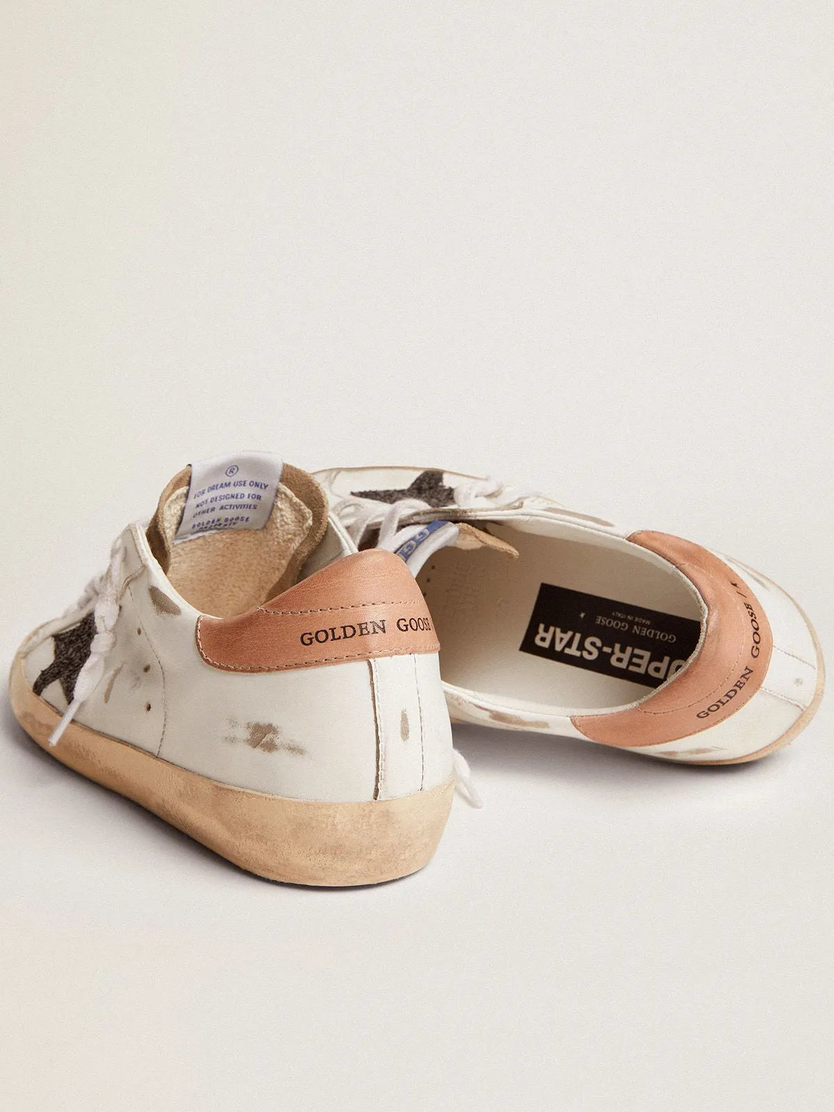 Super-Star sneakers with black glitter star and old-rose leather heel tab