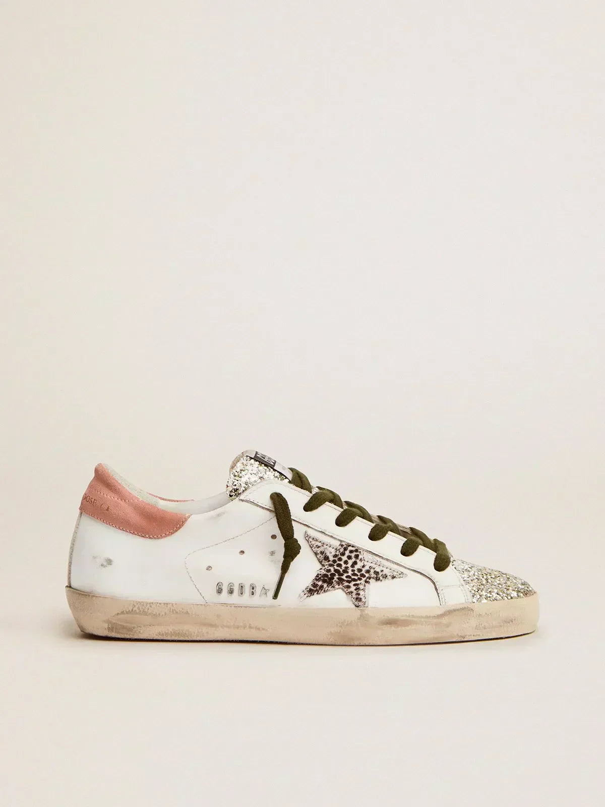 Super-Star LTD sneakers with silver glitter and animal-print pony skin star