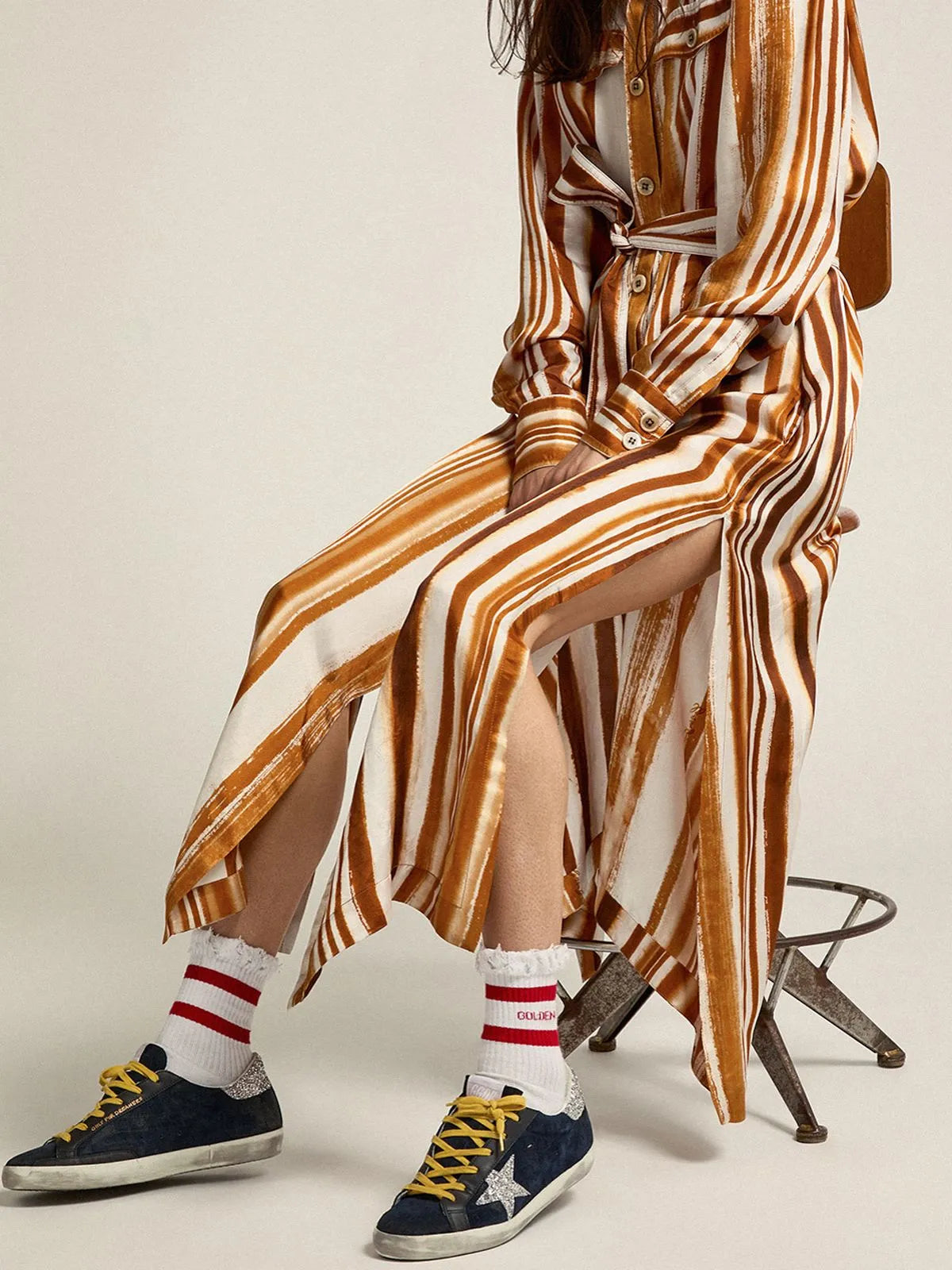 Super-Star sneakers in dark blue suede with checkered pattern and silver glitter details