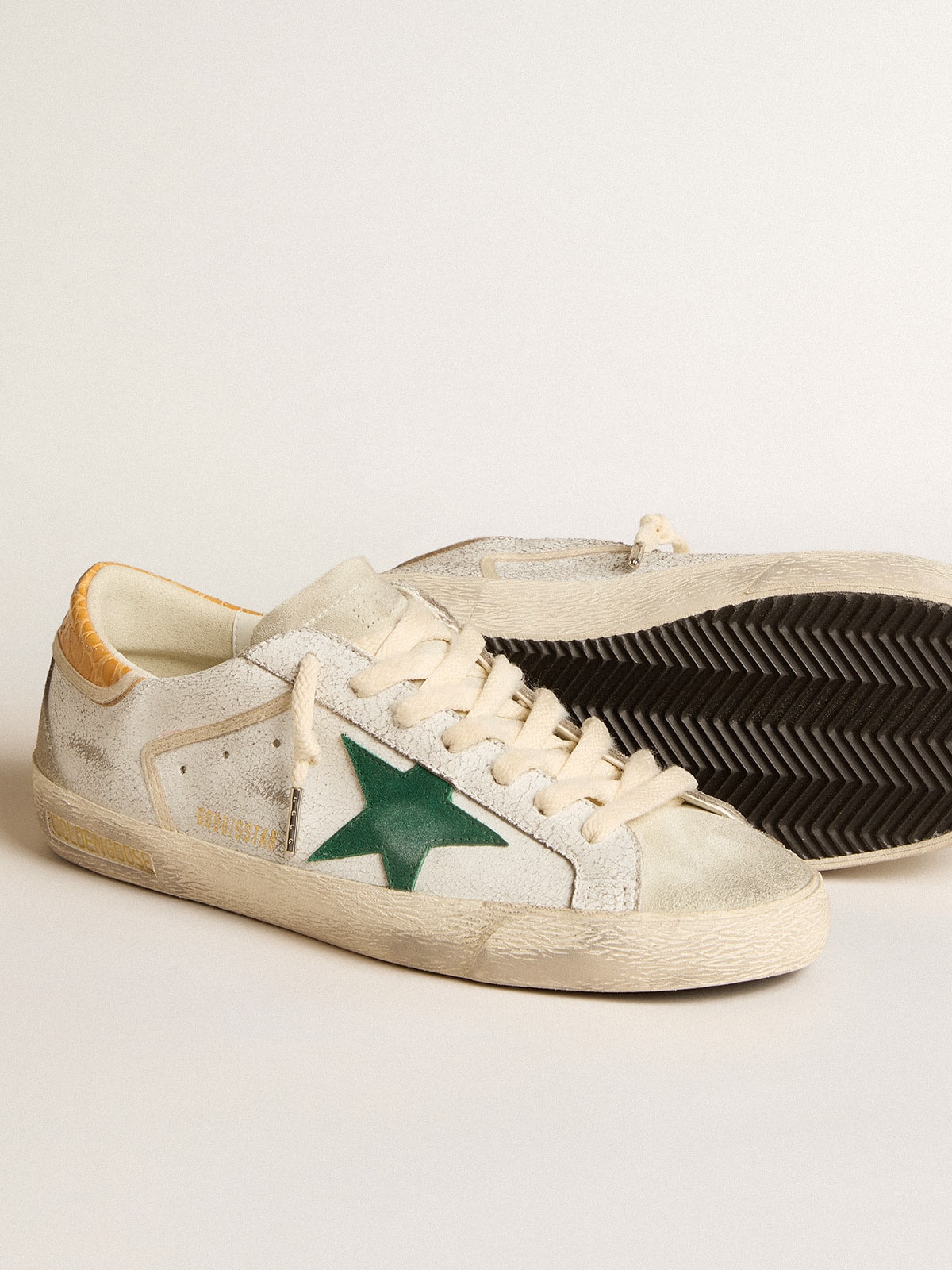 Super-Star with green suede star and yellow croc-print leather heel tab