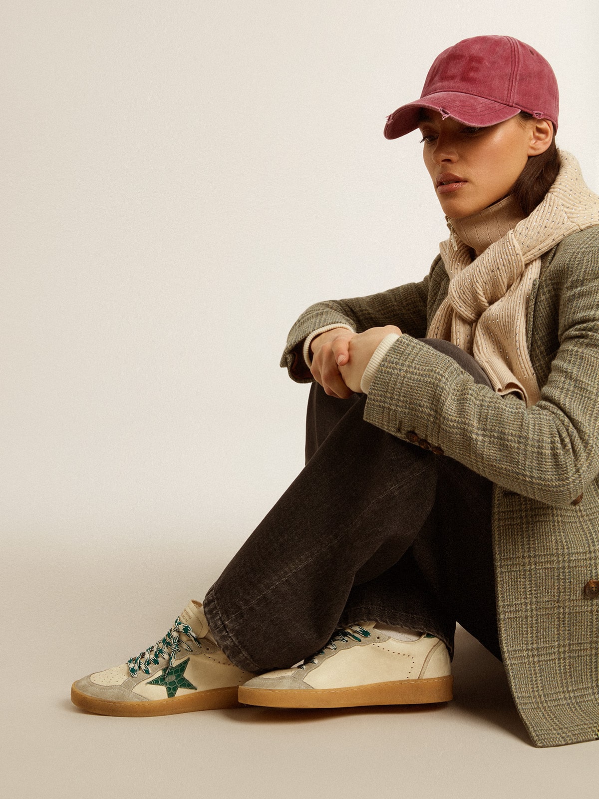 Women's Ball Star LTD in nappa with green crocodile-print leather star